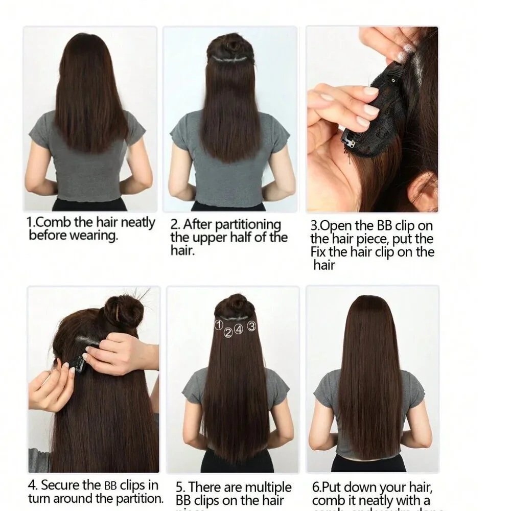 Dark Brown Water Wave Clip in Hair‎ Extensions - Human hair Blend